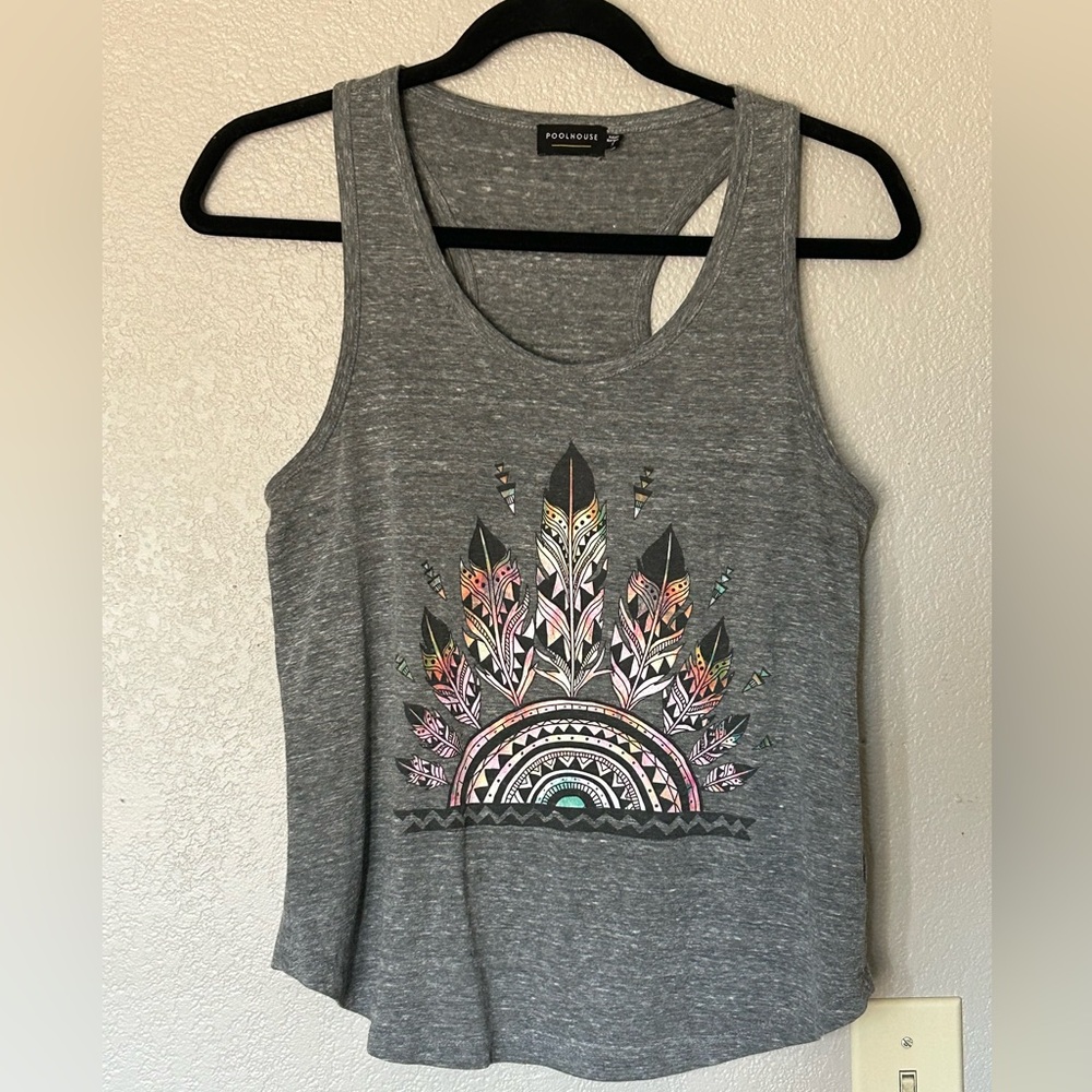 Racerback Tank Top Feathers Native American Graphic Design BOHO Heather Gray